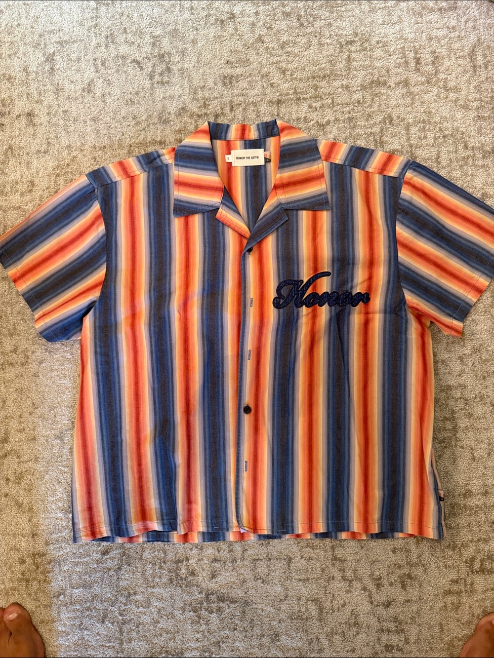 Honor the Gift Short Sleeve Striped Camp Shirt - Blue & Orange